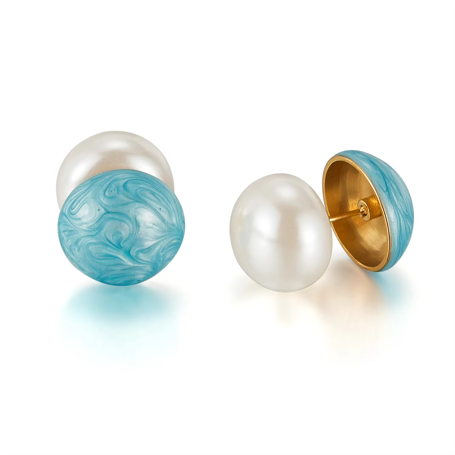 High-end Elegant Earrings Women Jewelry Stainless Steel Polynesian Pearl Enamel Stud Earrings for Women
