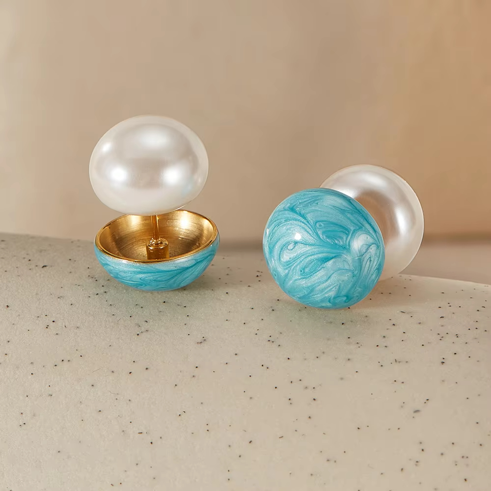 High-end Elegant Earrings Women Jewelry Stainless Steel Polynesian Pearl Enamel Stud Earrings for Women