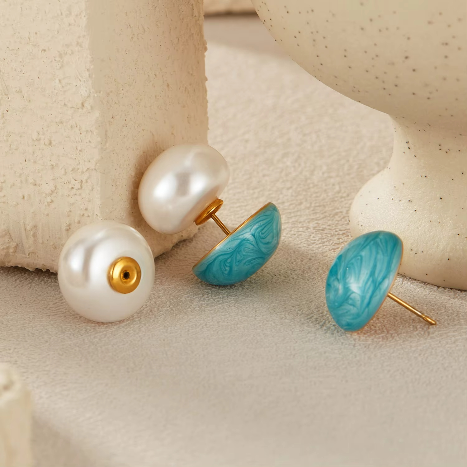 High-end Elegant Earrings Women Jewelry Stainless Steel Polynesian Pearl Enamel Stud Earrings for Women