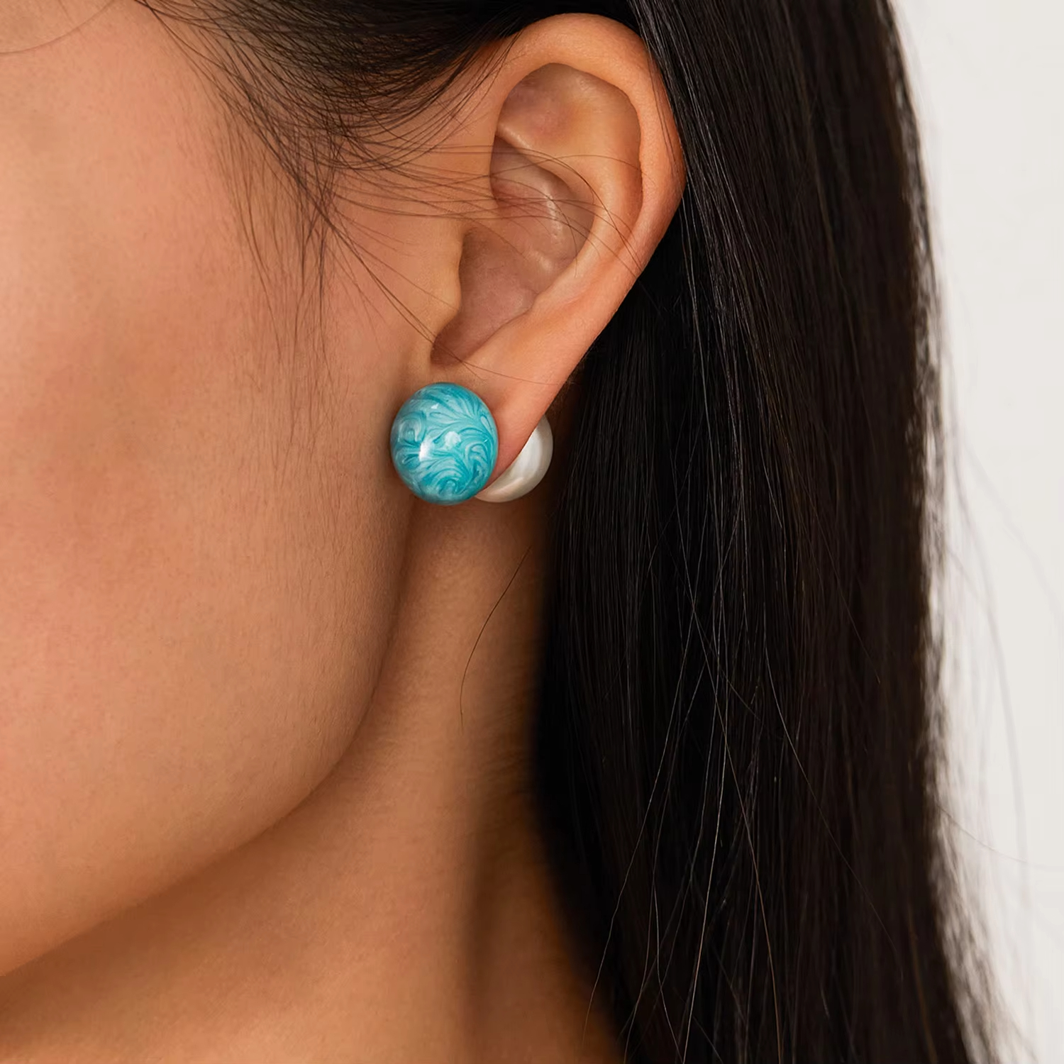 High-end Elegant Earrings Women Jewelry Stainless Steel Polynesian Pearl Enamel Stud Earrings for Women