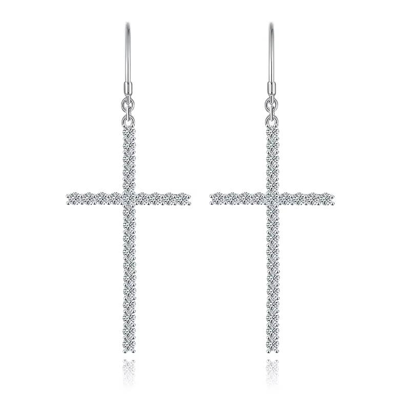 High End 925 Sterling Silver Cross Dangle Earrings Full Pave Moissanite Stones Personalized Fashion Jewelry Custom Earring