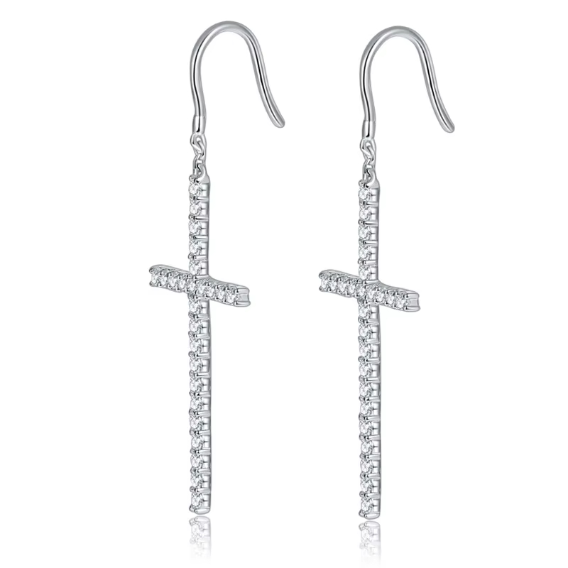 High End 925 Sterling Silver Cross Dangle Earrings Full Pave Moissanite Stones Personalized Fashion Jewelry Custom Earring