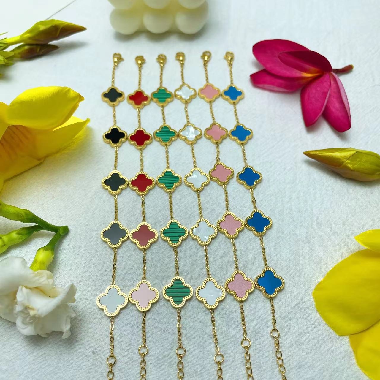 High Quality 13mm Four Leaf Clover Stainless Steel Bracelet Bangle Waterproof Jewelry