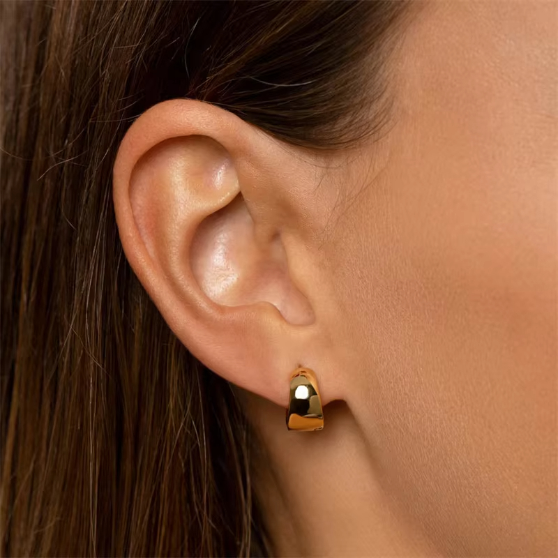 High Quality 925 Sterling Silver 18k Gold Chunky Polished Huggie Hoop Earrings Women