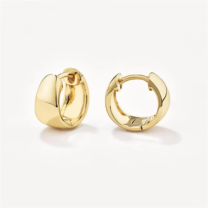 High Quality 925 Sterling Silver 18k Gold Chunky Polished Huggie Hoop Earrings Women