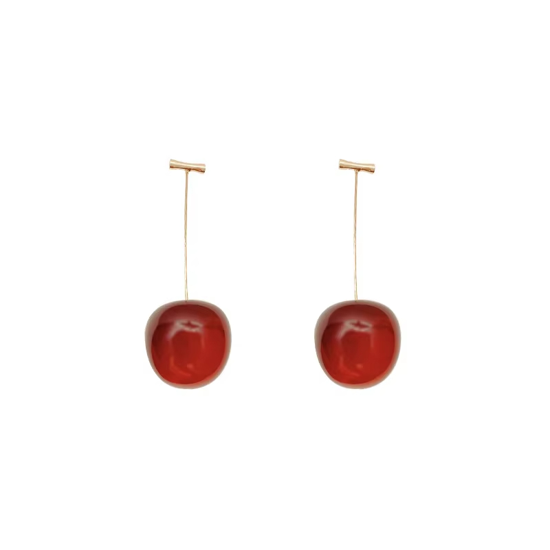 High Quality Gold Plated Fashion Fruit Acrylic Red Cherry Earrings for Women