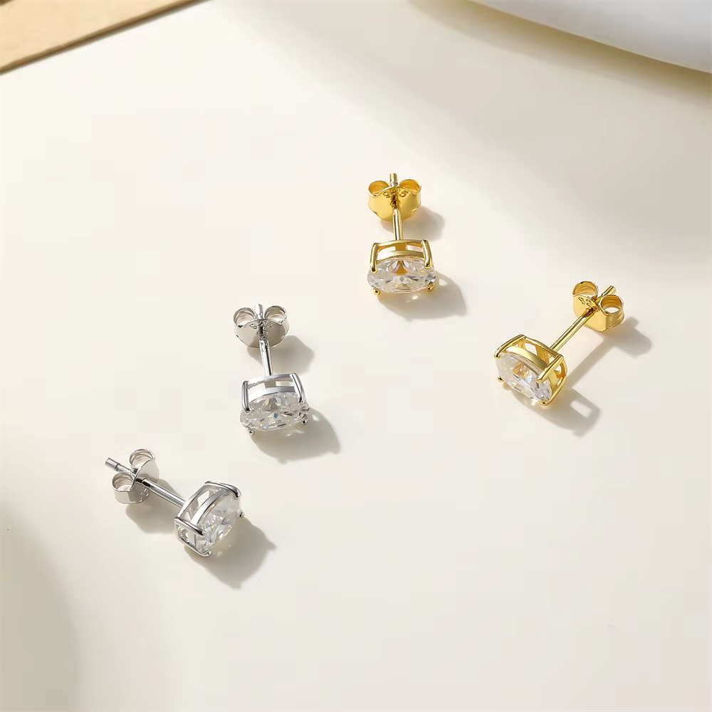 High Quality S925 Sterling Silver Ear Jewelry 0.5ct D Color VVS1 Moissanite Diamond 4 Prong 4*6mm 5*7mm Oval Cut Stud Earrings