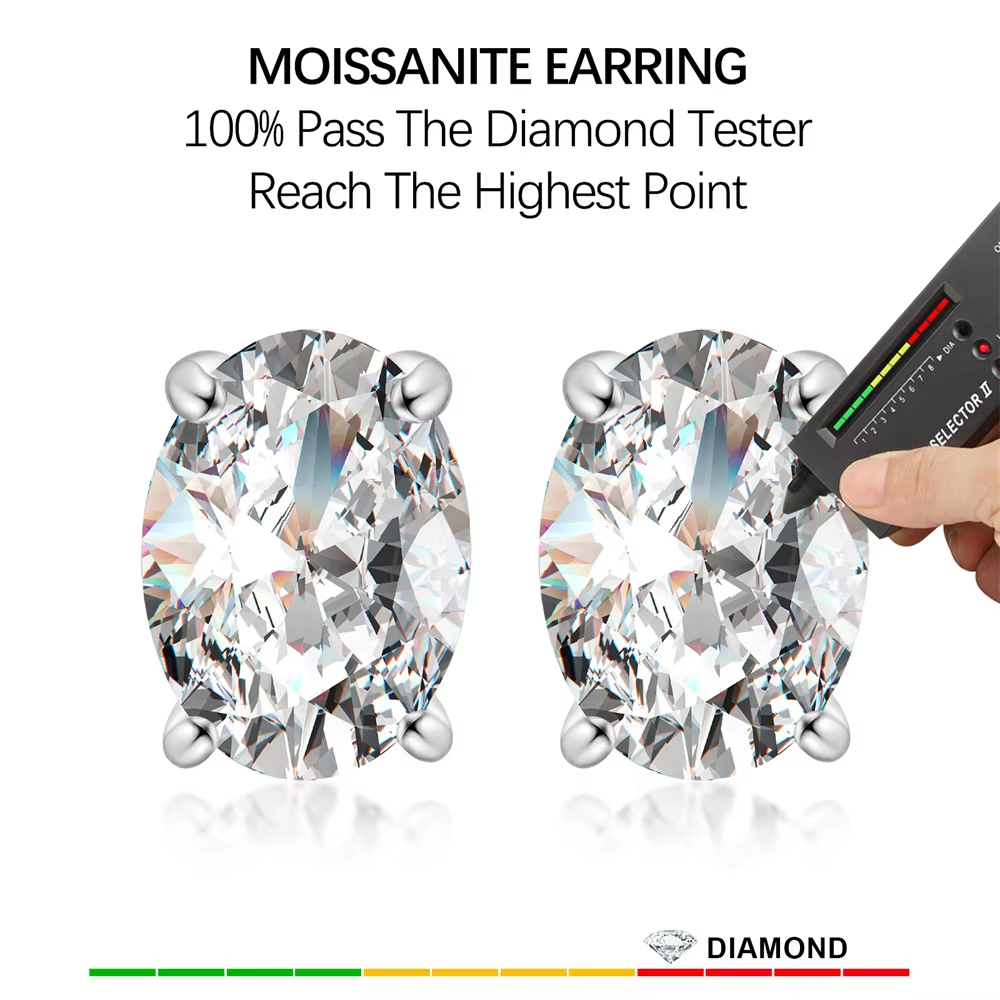 High Quality S925 Sterling Silver Ear Jewelry 0.5ct D Color VVS1 Moissanite Diamond 4 Prong 4*6mm 5*7mm Oval Cut Stud Earrings