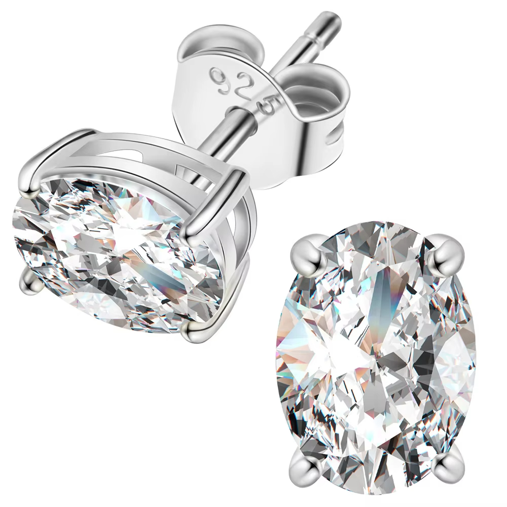 High Quality S925 Sterling Silver Ear Jewelry 0.5ct D Color VVS1 Moissanite Diamond 4 Prong 4*6mm 5*7mm Oval Cut Stud Earrings