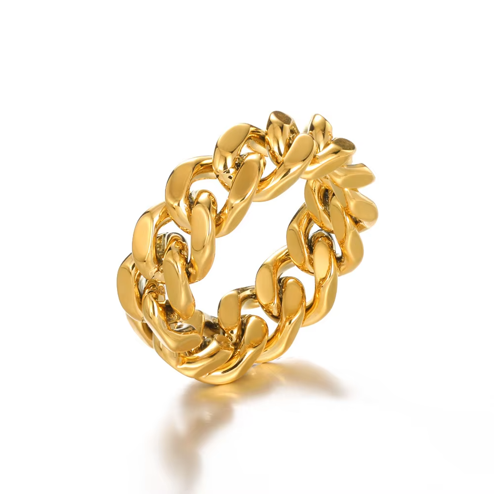 Hip Hop Bold Chain Ring – Stainless Steel Gold Silver Statement Jewelry for Women