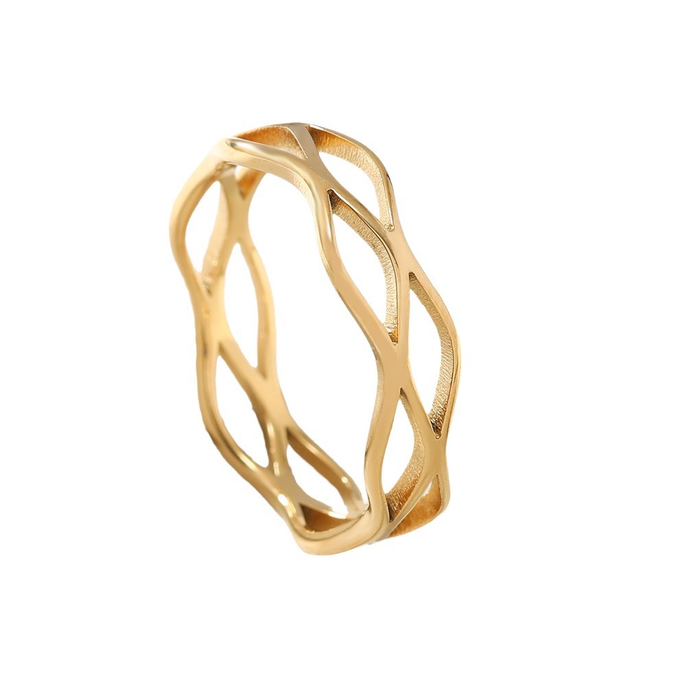 Hollow Wave Women's Ring - Gold Stainless Steel Minimalist Band (US Size 6-9)