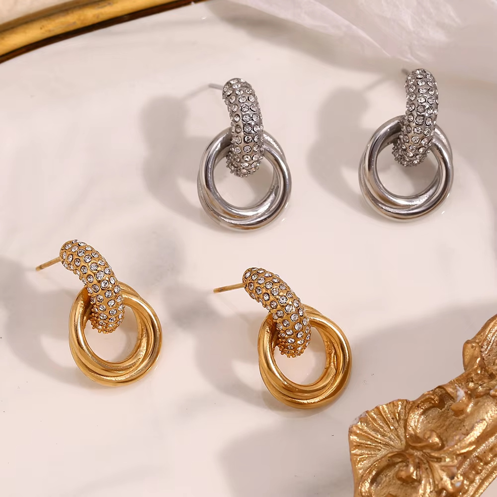 Hot Fashion Luxury Personalized Stud Earrings Stainless Steel Plated with 18K Gold and White Zirconium Animal Shape Women's