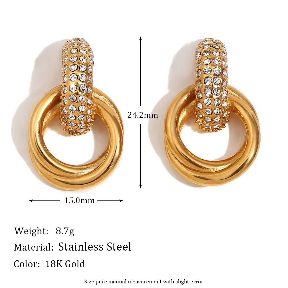 Hot Fashion Luxury Personalized Stud Earrings Stainless Steel Plated with 18K Gold and White Zirconium Animal Shape Women's