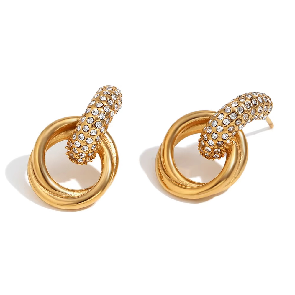 Hot Fashion Luxury Personalized Stud Earrings Stainless Steel Plated with 18K Gold and White Zirconium Animal Shape Women's