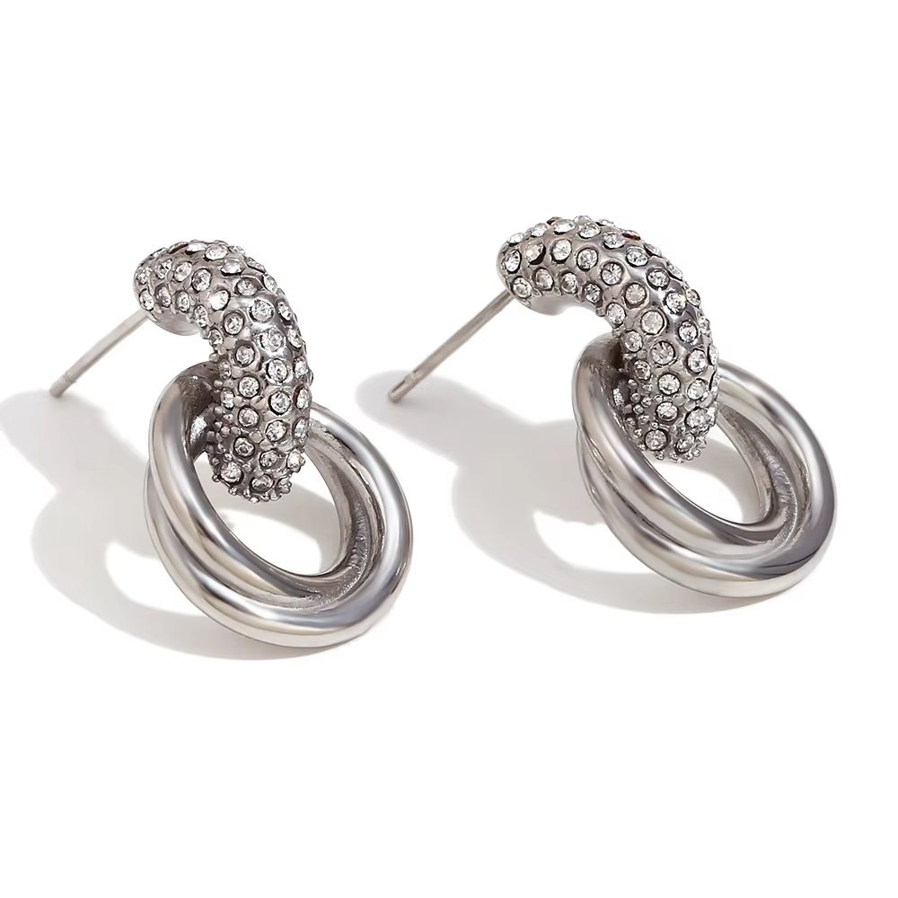 Hot Fashion Luxury Personalized Stud Earrings Stainless Steel Plated with 18K Gold and White Zirconium Animal Shape Women's