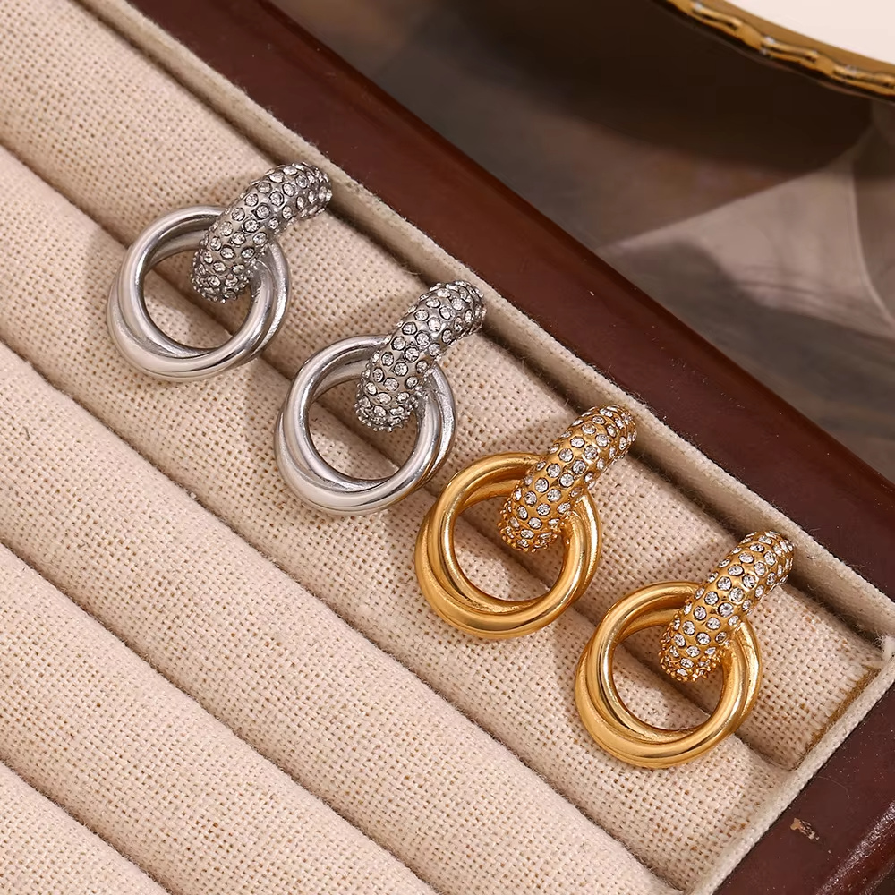Hot Fashion Luxury Personalized Stud Earrings Stainless Steel Plated with 18K Gold and White Zirconium Animal Shape Women's