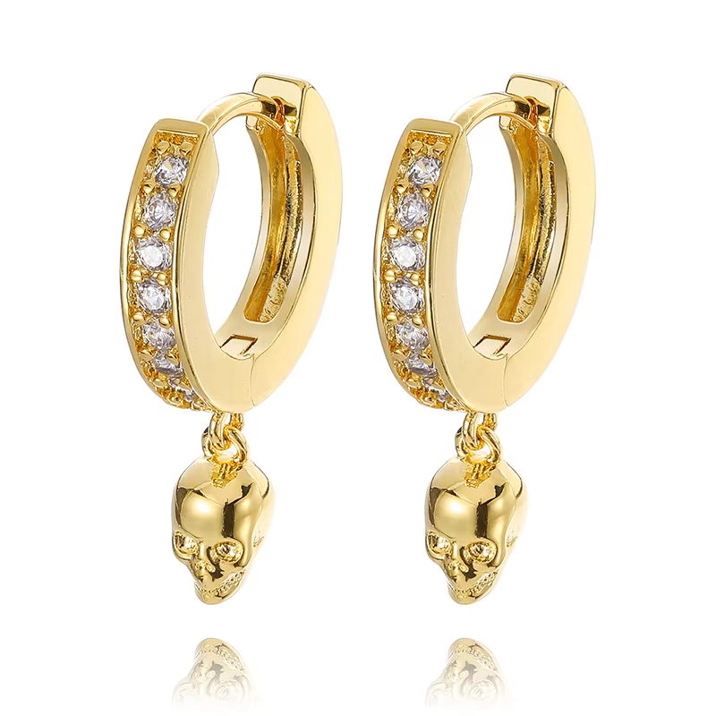Hot Sale High Quality Brass Punk Style Skull Hoop Earrings for Men and Women