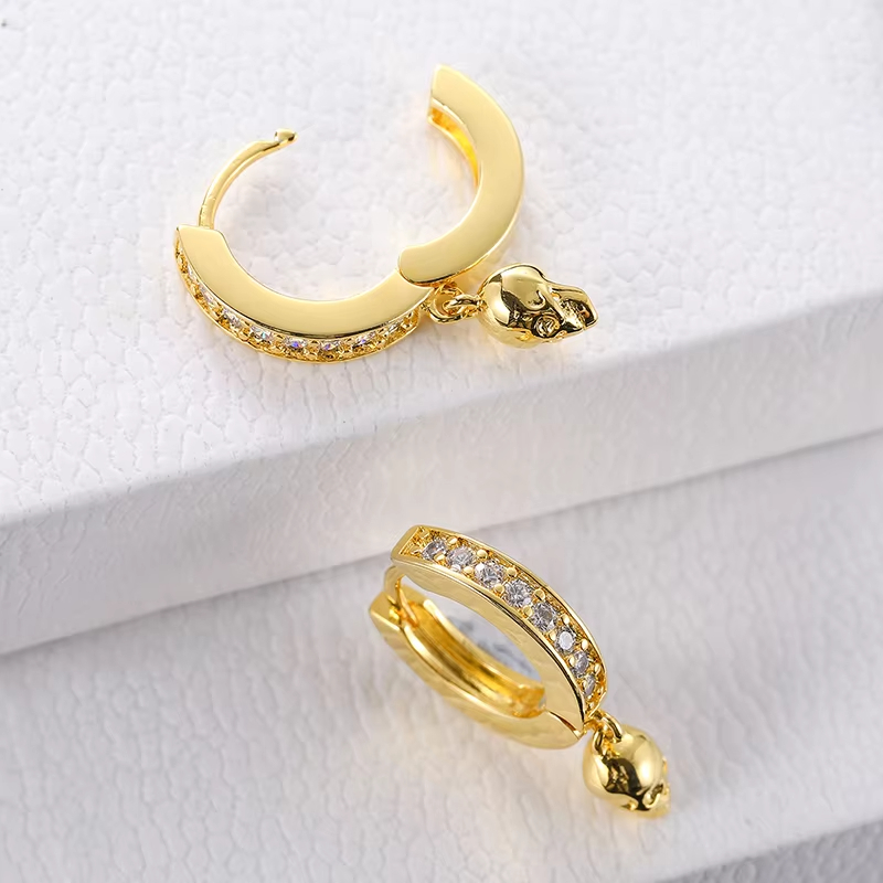 Hot Sale High Quality Brass Punk Style Skull Hoop Earrings for Men and Women