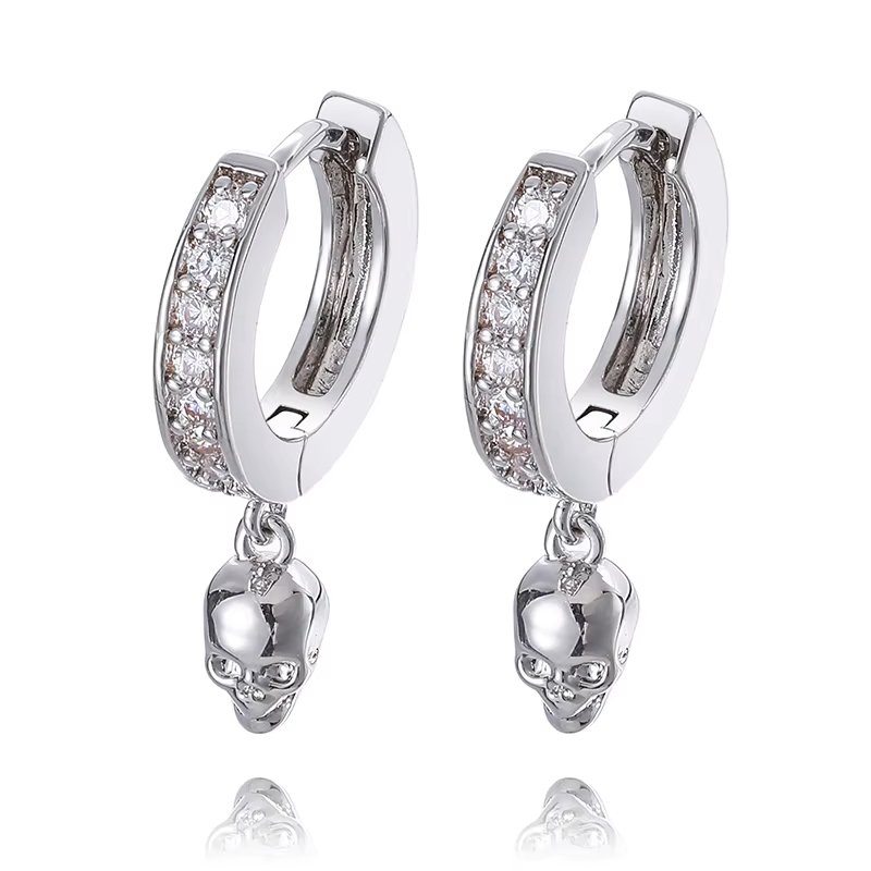 Hot Sale High Quality Brass Punk Style Skull Hoop Earrings for Men and Women
