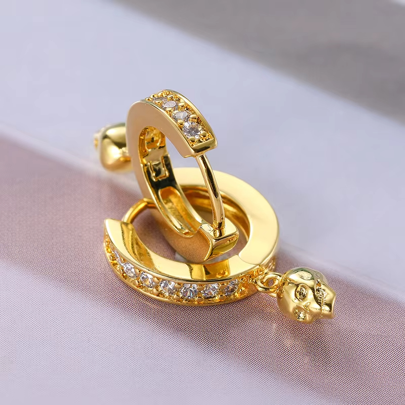 Hot Sale High Quality Brass Punk Style Skull Hoop Earrings for Men and Women