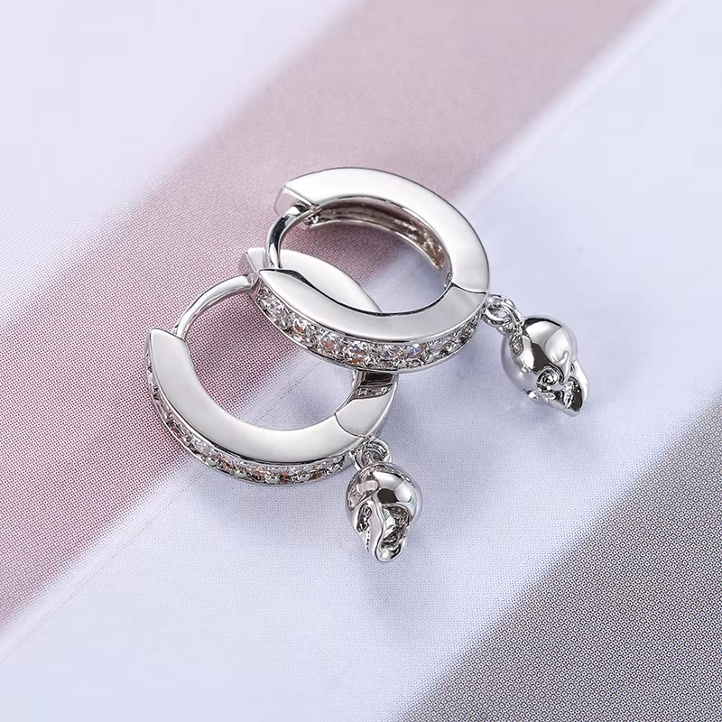Hot Sale High Quality Brass Punk Style Skull Hoop Earrings for Men and Women