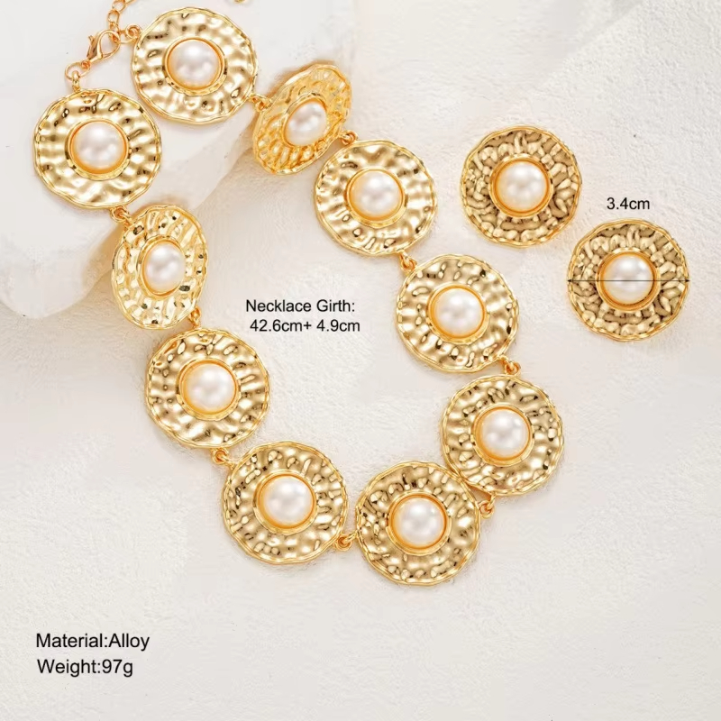 Hot Selling Alloy Inlaid Pearl Layered Geometric Necklace and Earrings Necklace Jewelry Set Fashion All-match Trendy