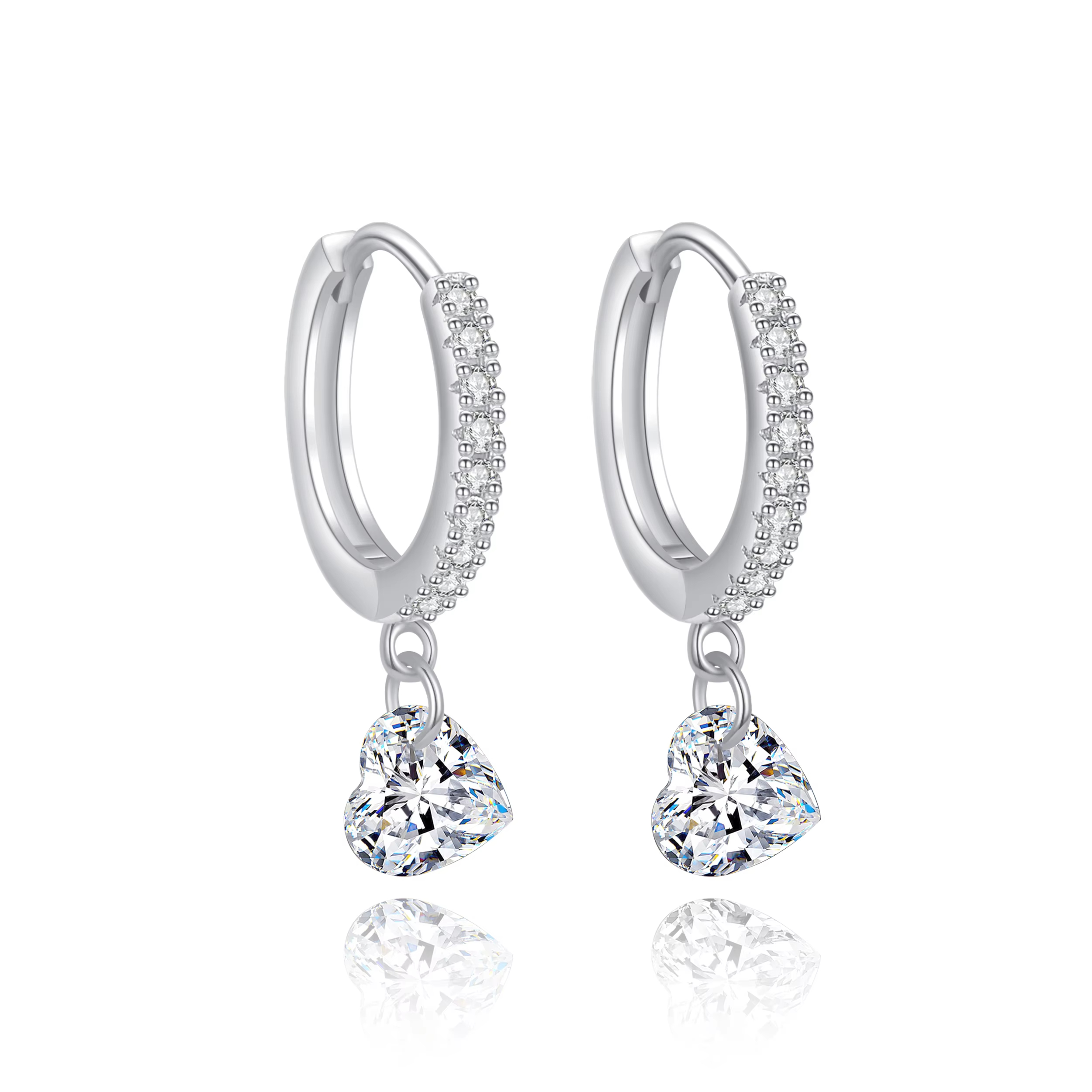 Hot Selling CZ Dangle Huggie Earrings 925 Sterling Silver Gold Plated Zircon Heart Earrings Hoop for Women
