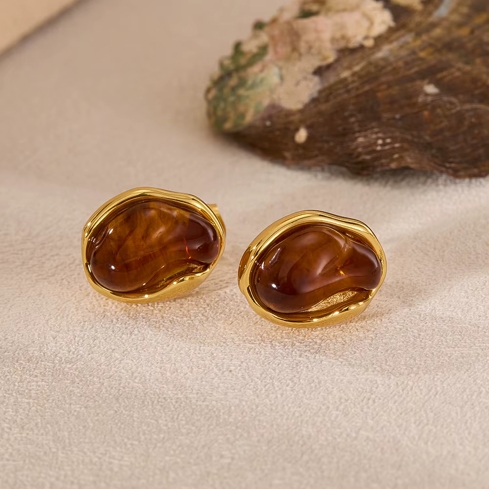 Hot Selling Earring Jewelry Stainless Steel Resin Women Earrings Gold Plated Best Price Stud Earring