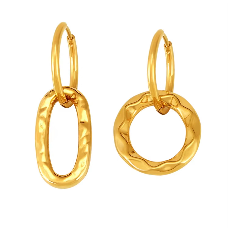 Hot Selling European American Retro Asymmetrical EarRing with Geometric Ring Buckle Trendy Ear Jewelry in Bulk