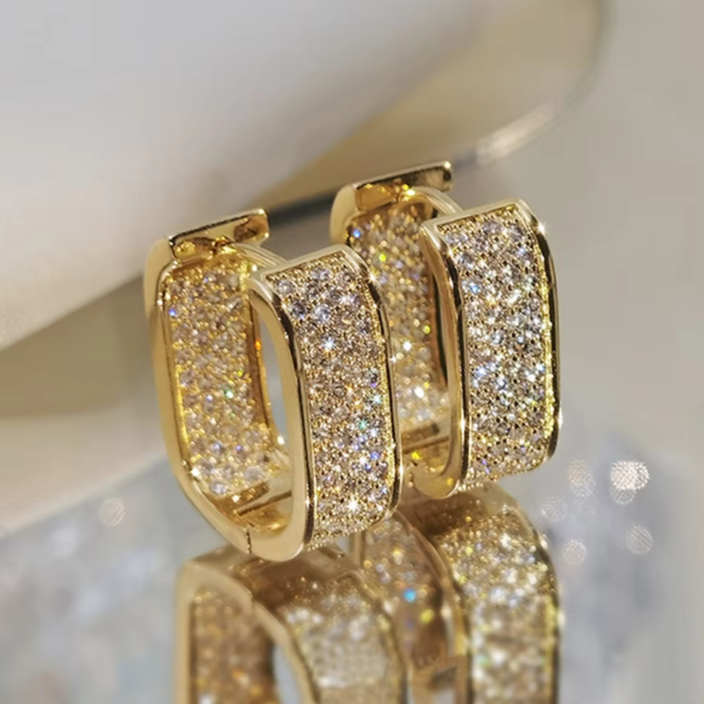 Hot Selling Hip Hop Paved CZ Hoop Zircon Earrings for Men Women Silver Gold Color Ladies Earrings Fashion Jewelry