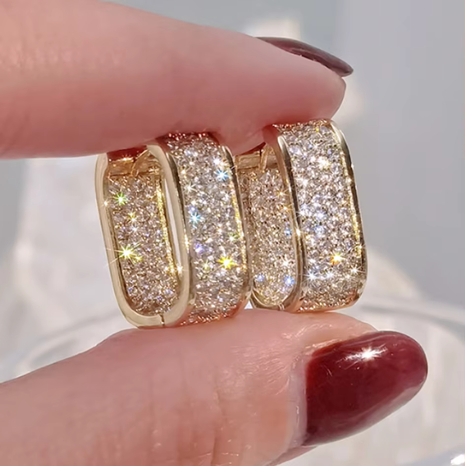 Hot Selling Hip Hop Paved CZ Hoop Zircon Earrings for Men Women Silver Gold Color Ladies Earrings Fashion Jewelry