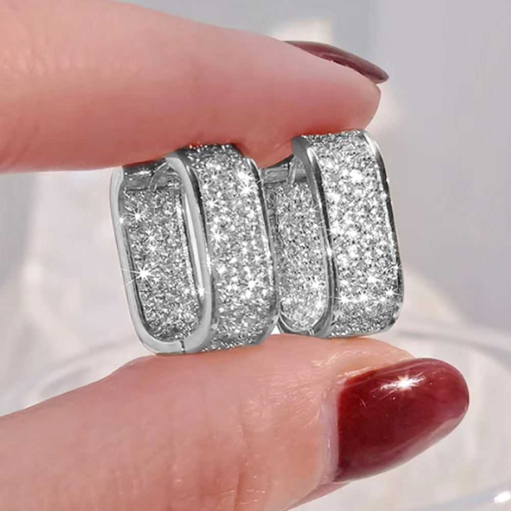 Hot Selling Hip Hop Paved CZ Hoop Zircon Earrings for Men Women Silver Gold Color Ladies Earrings Fashion Jewelry
