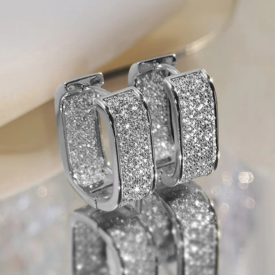 Hot Selling Hip Hop Paved CZ Hoop Zircon Earrings for Men Women Silver Gold Color Ladies Earrings Fashion Jewelry