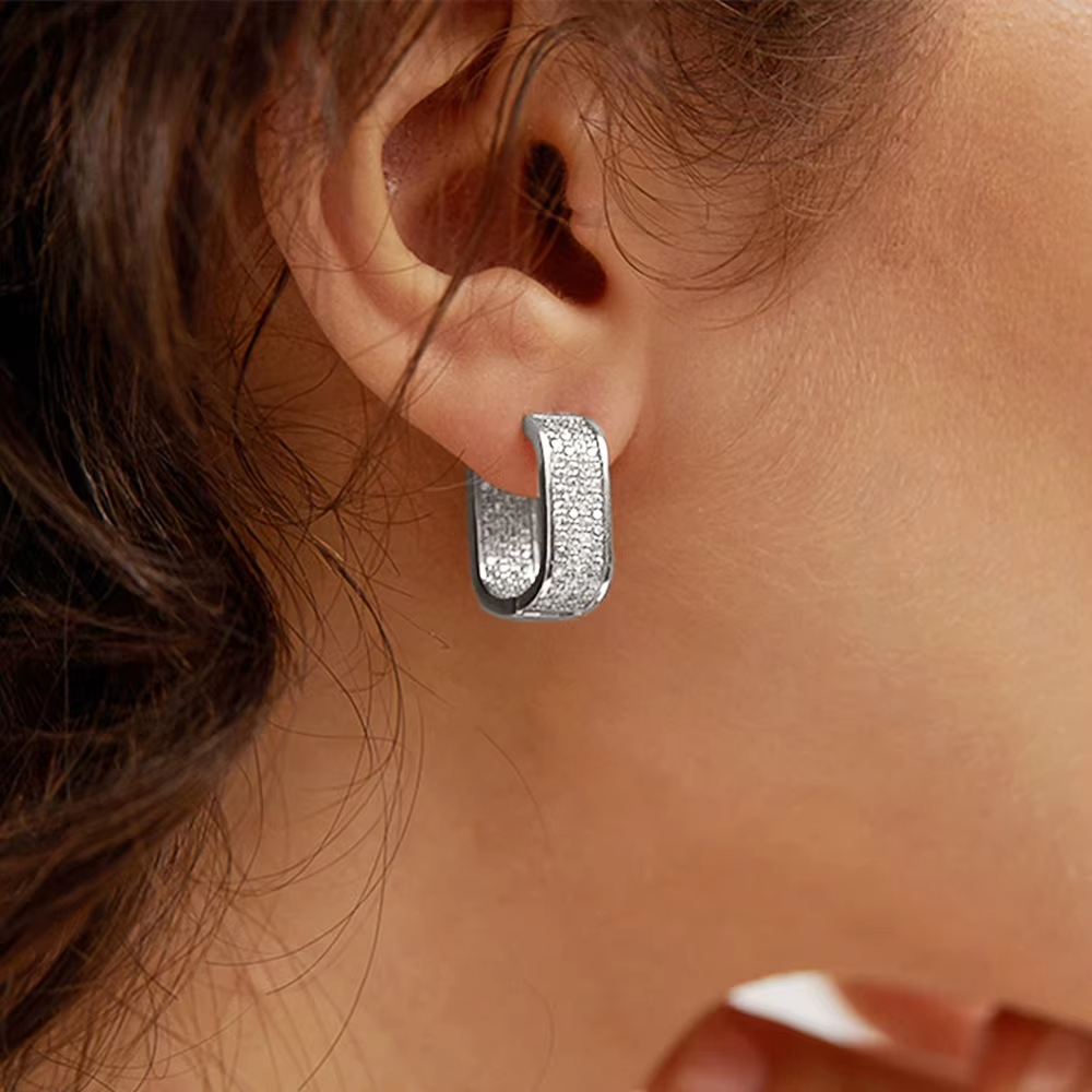 Hot Selling Hip Hop Paved CZ Hoop Zircon Earrings for Men Women Silver Gold Color Ladies Earrings Fashion Jewelry