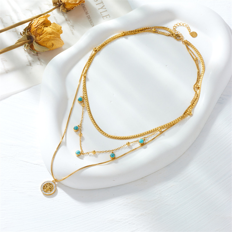 Hot Selling Stainless Steel Multi-layer Zircon Tree Necklace Jewelry for Women Necklace