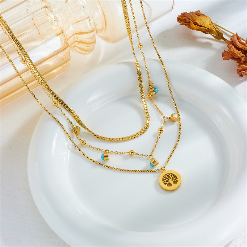 Hot Selling Stainless Steel Multi-layer Zircon Tree Necklace Jewelry for Women Necklace