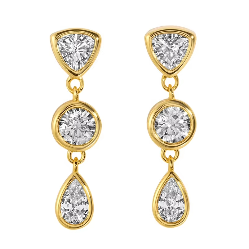 Hypoallergenic 925 Sterling Silver Wholesale Drop Zircon Elegant Design Gold Teardrop Earrings