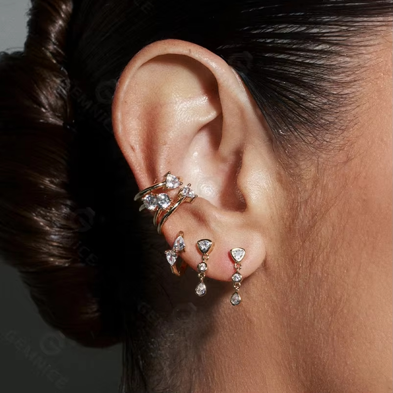 Hypoallergenic 925 Sterling Silver Wholesale Drop Zircon Elegant Design Gold Teardrop Earrings