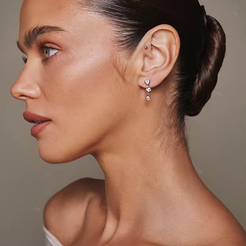 Hypoallergenic 925 Sterling Silver Wholesale Drop Zircon Elegant Design Gold Teardrop Earrings
