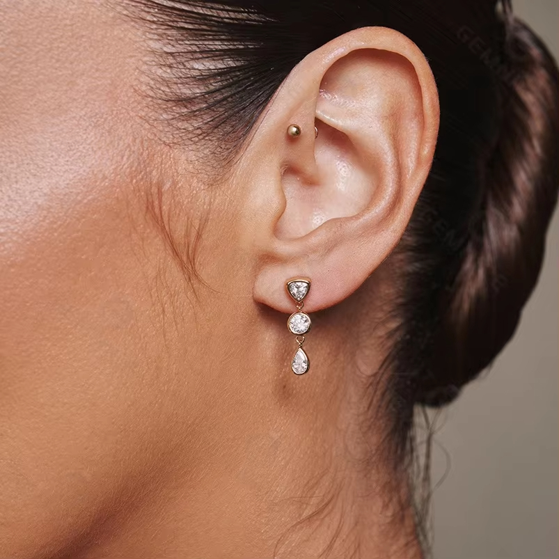Hypoallergenic 925 Sterling Silver Wholesale Drop Zircon Elegant Design Gold Teardrop Earrings