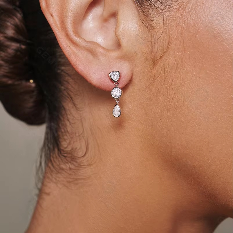 Hypoallergenic 925 Sterling Silver Wholesale Drop Zircon Elegant Design Gold Teardrop Earrings