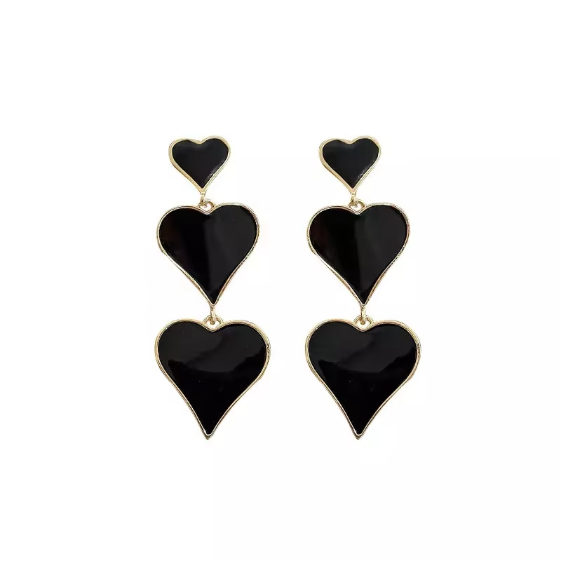 In Stock French Style Vintage Long Dangle Diamond Gold Heart Shaped Earrings