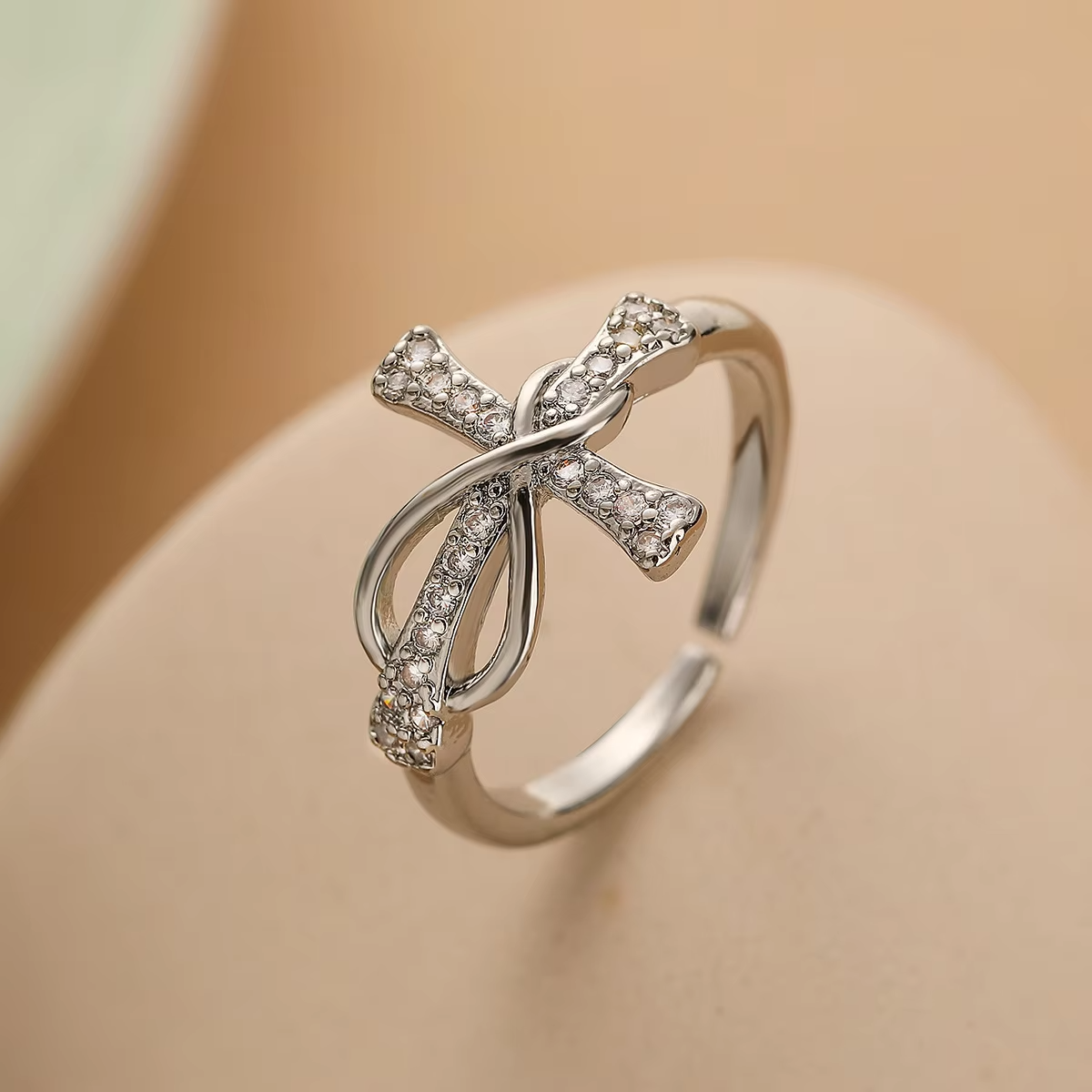 Infinity Cross Adjustable Ring – Platinum Stainless Steel Religious Jewelry for Women