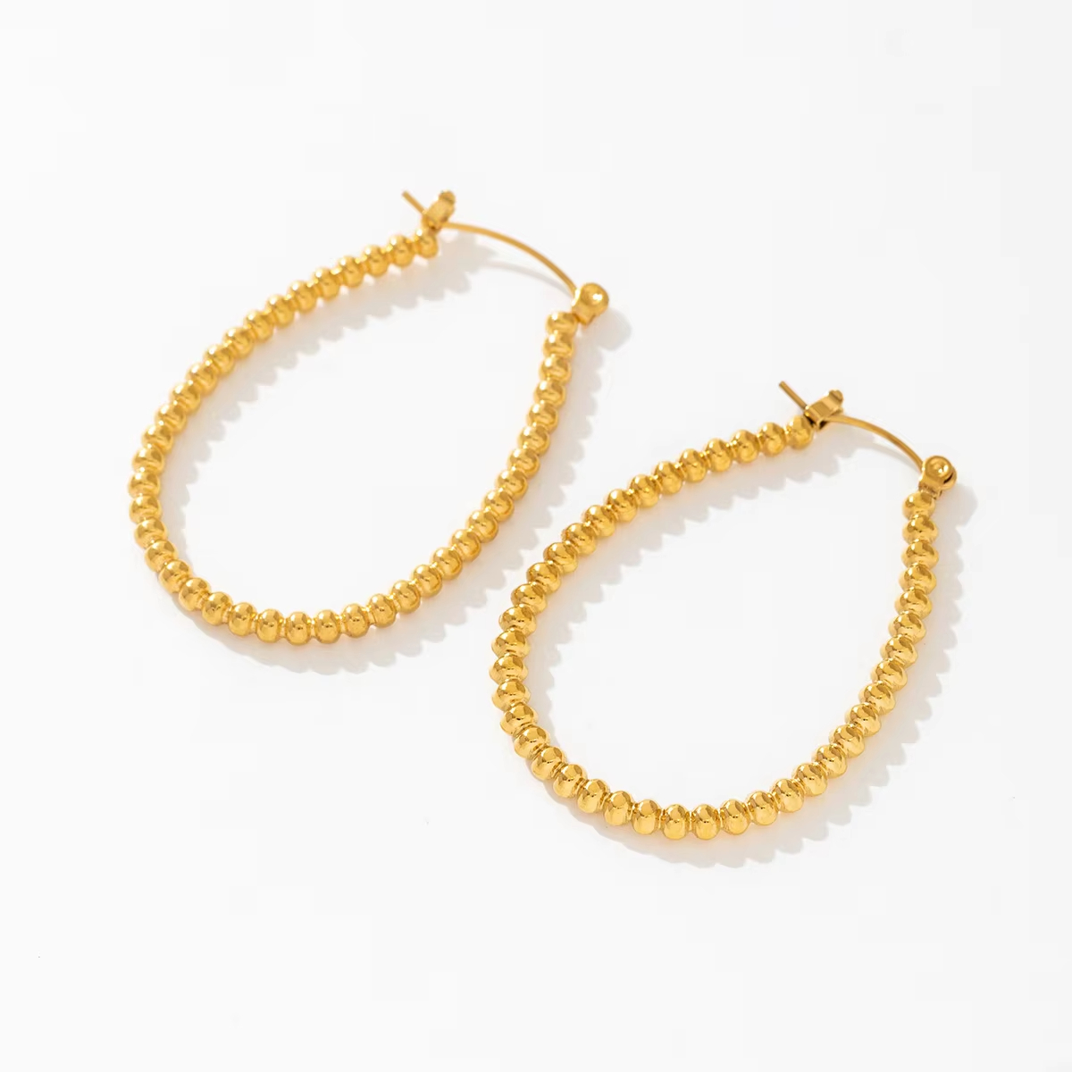 Innovative Fashion Women's PVD Gold Plated Jewelry Earrings Stainless Steel Waterproof U-shaped Beaded Hoop Earrings