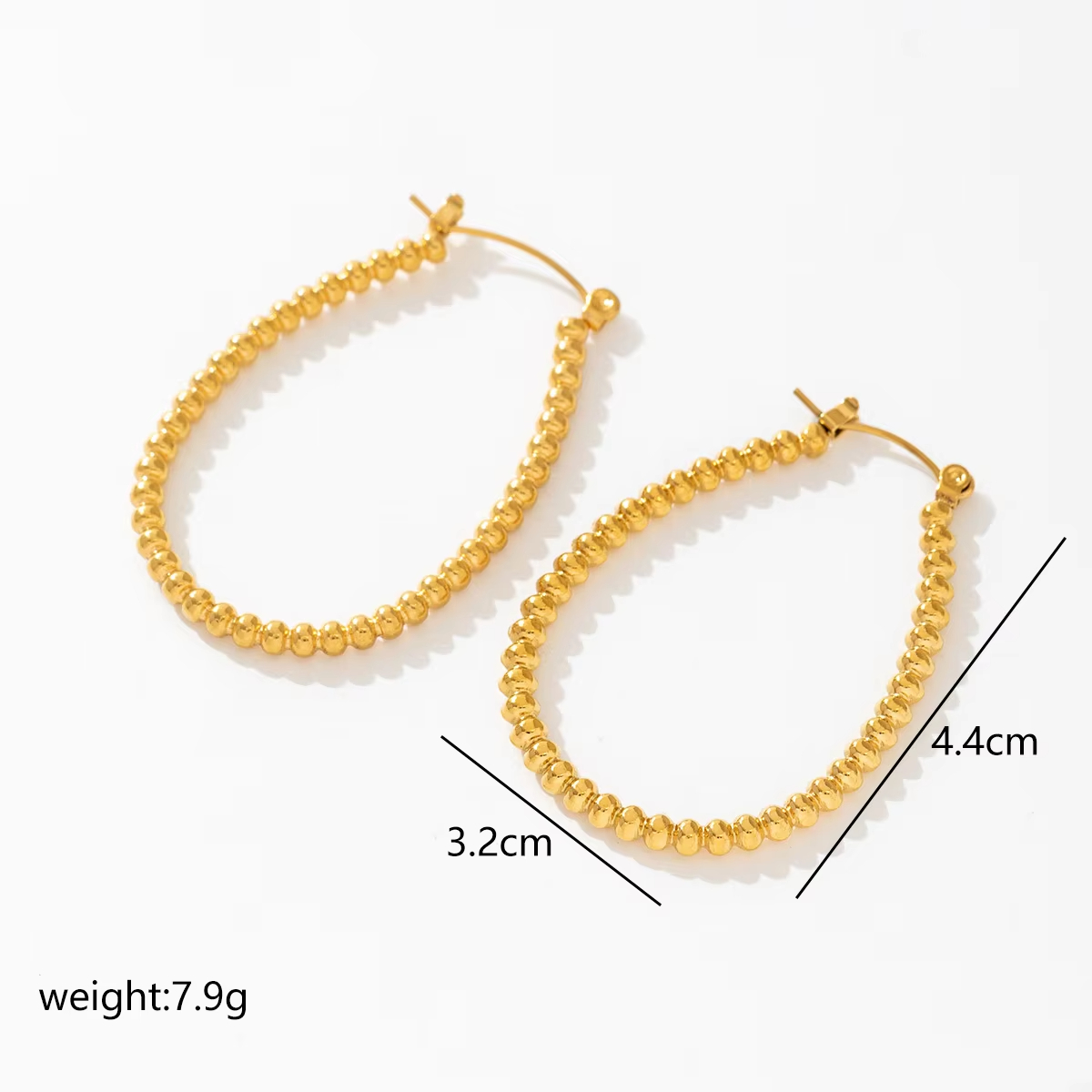 Innovative Fashion Women's PVD Gold Plated Jewelry Earrings Stainless Steel Waterproof U-shaped Beaded Hoop Earrings