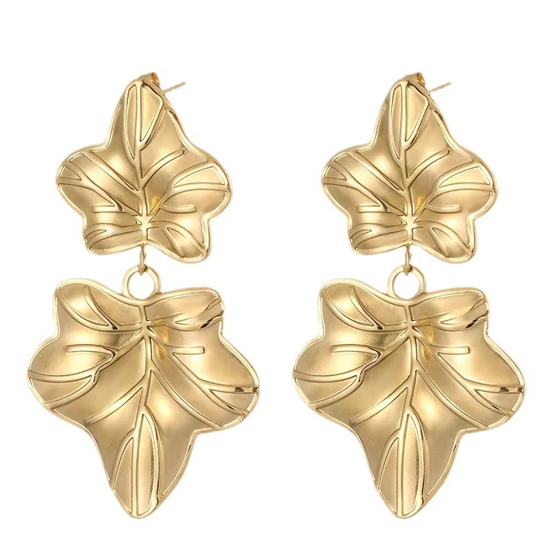 Ins Style Design Maple Leaf Style Earrings Niche Personality Versatile Women's Hip-Hop Minimalist Earrings