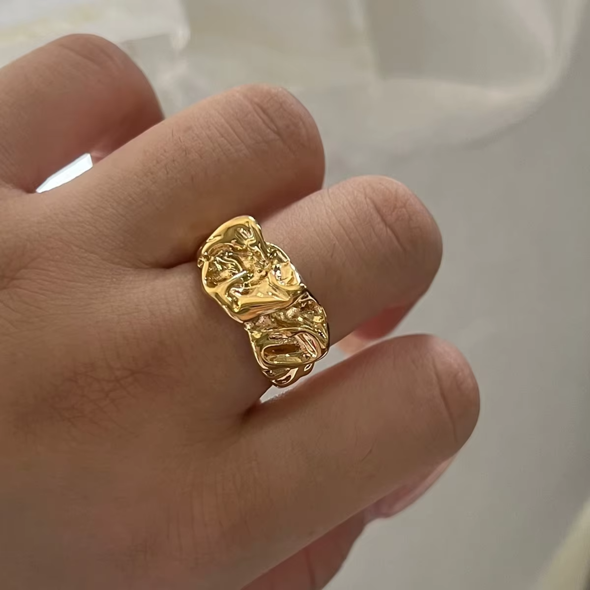 Irregular Lava Texture Adjustable Rings – Gold & Silver Plated Stainless Steel Open Band Statement Jewelry