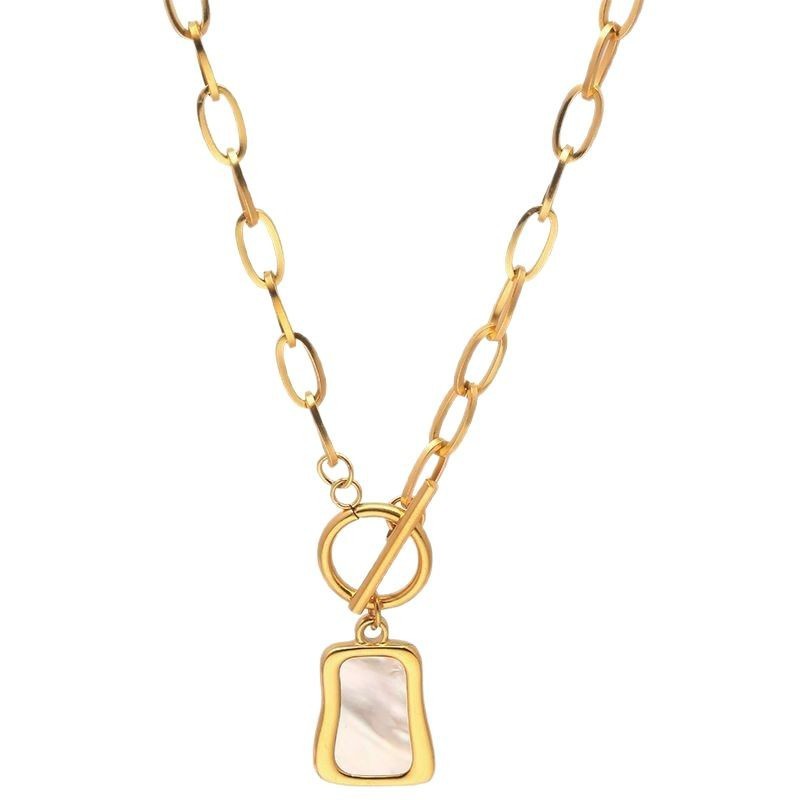 Modern Chunky Chain Titanium Steel Necklace with Irregular Shell Pendant