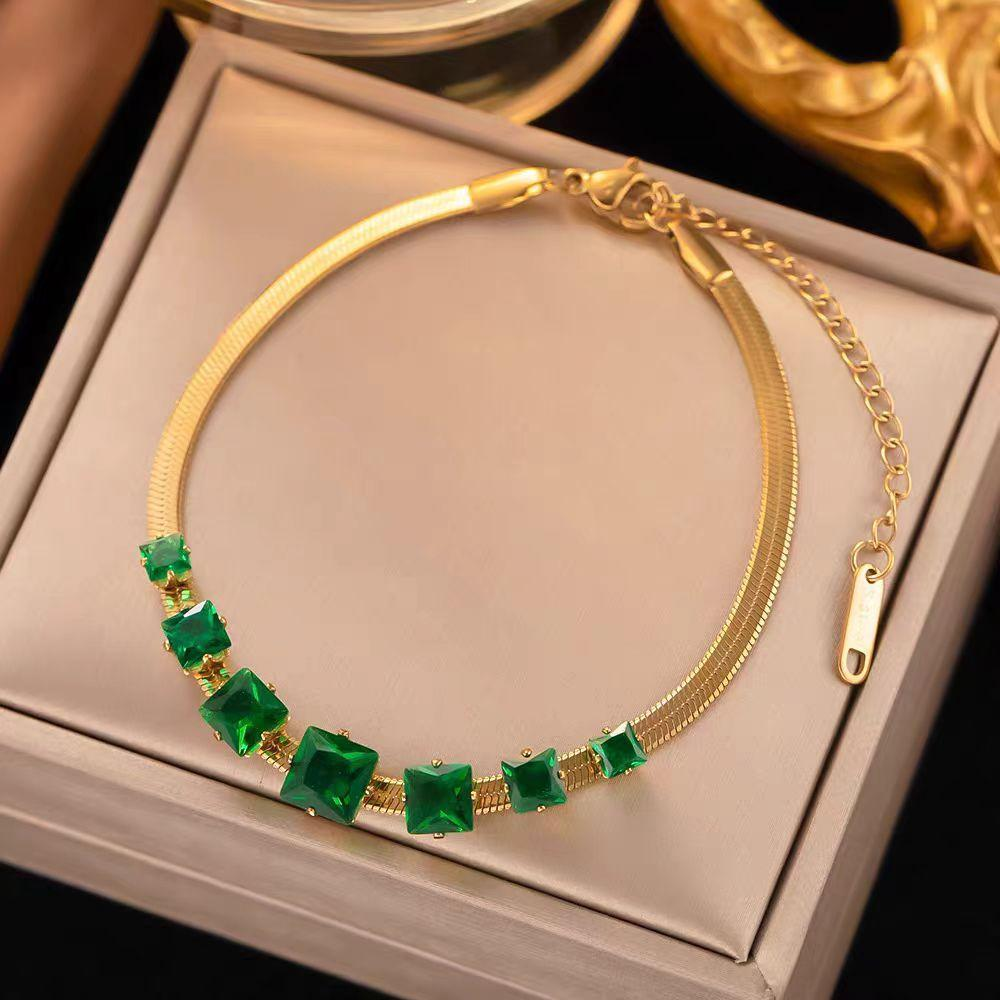 Jewelegance-Inspired Emerald Green Gem Bangles - 18K Gold-Plated Statement Bracelet
