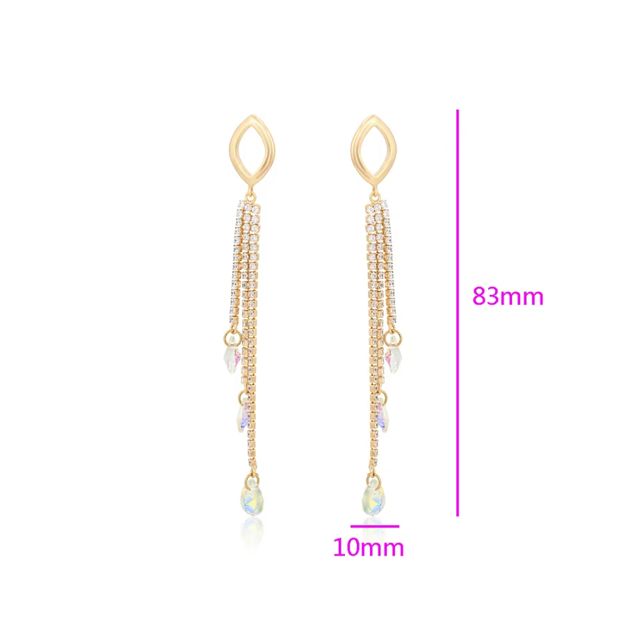 Jewelry Fashion Jewelry Elegant Lively Daily Rectangle Agile Tassel Small Stone 18K Gold Plated Color Earrings